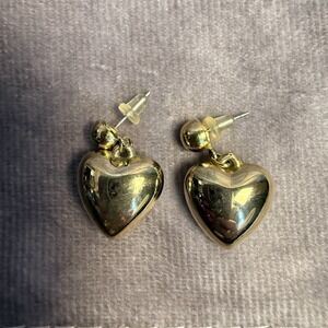 Gold Dangle Heart Earrings Stud